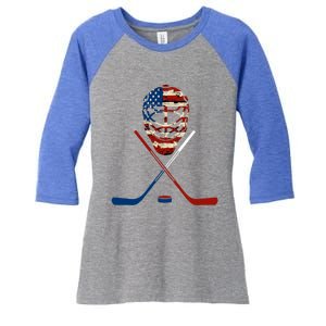 American Hockey Goalie Patriotic Hockey Player Keeper Funny Gift Cute Gift Women's Tri-Blend 3/4-Sleeve Raglan Shirt