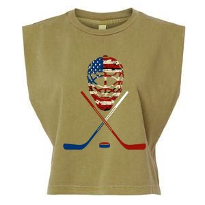 American Hockey Goalie Patriotic Hockey Player Keeper Funny Gift Cute Gift Garment-Dyed Women's Muscle Tee