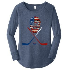 American Hockey Goalie Patriotic Hockey Player Keeper Funny Gift Cute Gift Women's Perfect Tri Tunic Long Sleeve Shirt