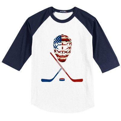 American Hockey Goalie Patriotic Hockey Player Keeper Funny Gift Cute Gift Baseball Sleeve Shirt