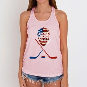 American Hockey Goalie Patriotic Hockey Player Keeper Funny Gift Cute Gift Women's Knotted Racerback Tank