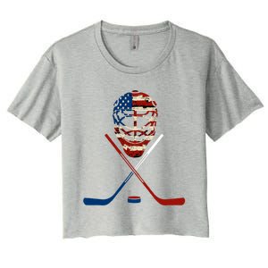 American Hockey Goalie Patriotic Hockey Player Keeper Funny Gift Cute Gift Women's Crop Top Tee