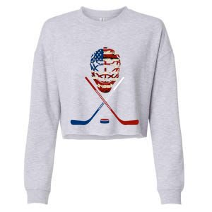 American Hockey Goalie Patriotic Hockey Player Keeper Funny Gift Cute Gift Cropped Pullover Crew