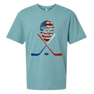 American Hockey Goalie Patriotic Hockey Player Keeper Funny Gift Cute Gift Sueded Cloud Jersey T-Shirt