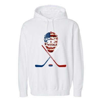 American Hockey Goalie Patriotic Hockey Player Keeper Funny Gift Cute Gift Garment-Dyed Fleece Hoodie