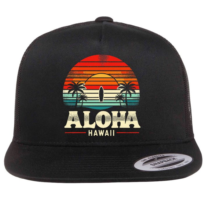 Aloha Hawaii Hawaiian Island Palm Beach Surfboard Surf Flat Bill Trucker Hat