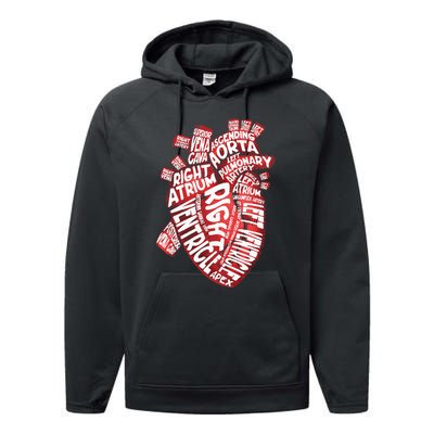 Anatomical Human Heart Cardiology Medical Cardiac Nurse Performance Fleece Hoodie