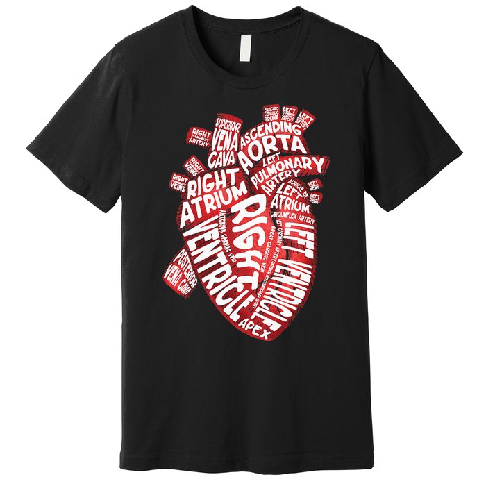 Anatomical Human Heart Cardiology Medical Cardiac Nurse Premium T-Shirt