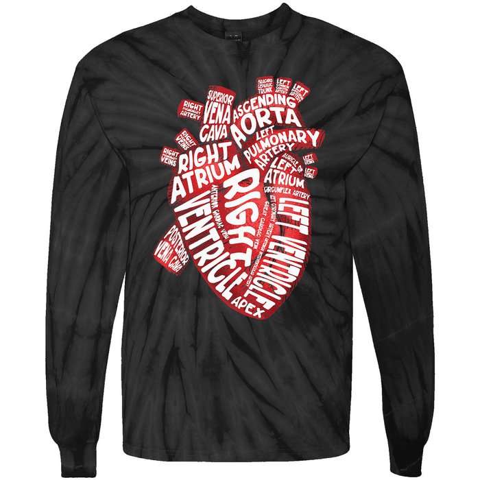 Anatomical Human Heart Cardiology Medical Cardiac Nurse Tie-Dye Long Sleeve Shirt