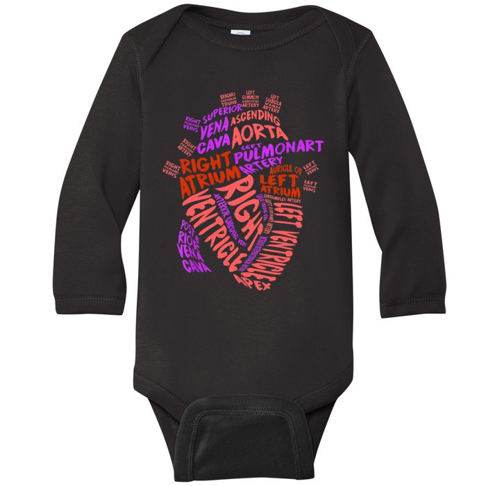 Anatomical Human Heart Cardiology Medical Cardiac Nurse TShirt Baby Long Sleeve Bodysuit