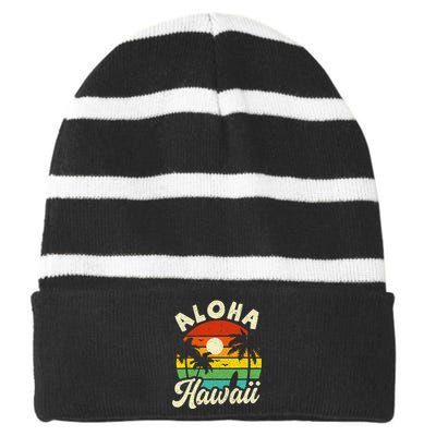 Aloha Hawaii Hawaiian Island Beach Vacation Summer Striped Beanie with Solid Band