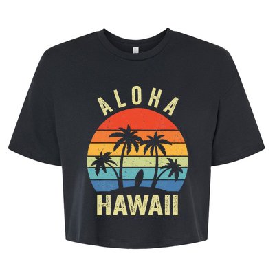 Aloha Hawaii Hawaiian Island Palm Beach Surfboard Surf Bella+Canvas Jersey Crop Tee