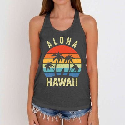 Aloha Hawaii Hawaiian Island Palm Beach Surfboard Surf Women's Knotted Racerback Tank