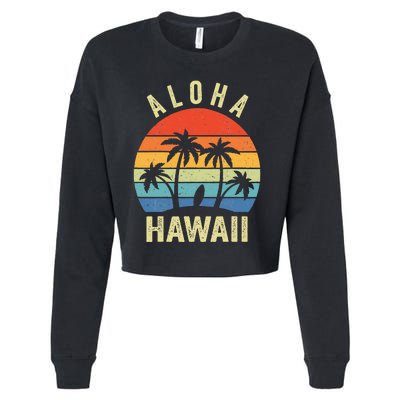 Aloha Hawaii Hawaiian Island Palm Beach Surfboard Surf Cropped Pullover Crew