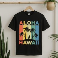 Aloha Hawaii Hawaiian Island Palm Beach Surfboard Surf T-Shirt