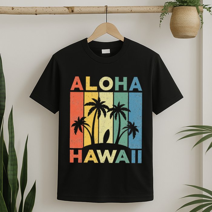Aloha Hawaii Hawaiian Island Palm Beach Surfboard Surf T-Shirt