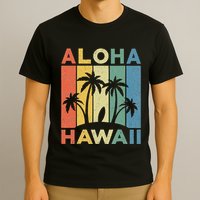 Aloha Hawaii Hawaiian Island Palm Beach Surfboard Surf T-Shirt