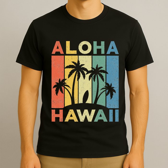 Aloha Hawaii Hawaiian Island Palm Beach Surfboard Surf T-Shirt