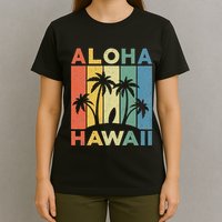 Aloha Hawaii Hawaiian Island Palm Beach Surfboard Surf T-Shirt