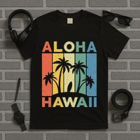 Aloha Hawaii Hawaiian Island Palm Beach Surfboard Surf T-Shirt