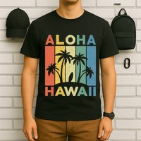 Aloha Hawaii Hawaiian Island Palm Beach Surfboard Surf T-Shirt