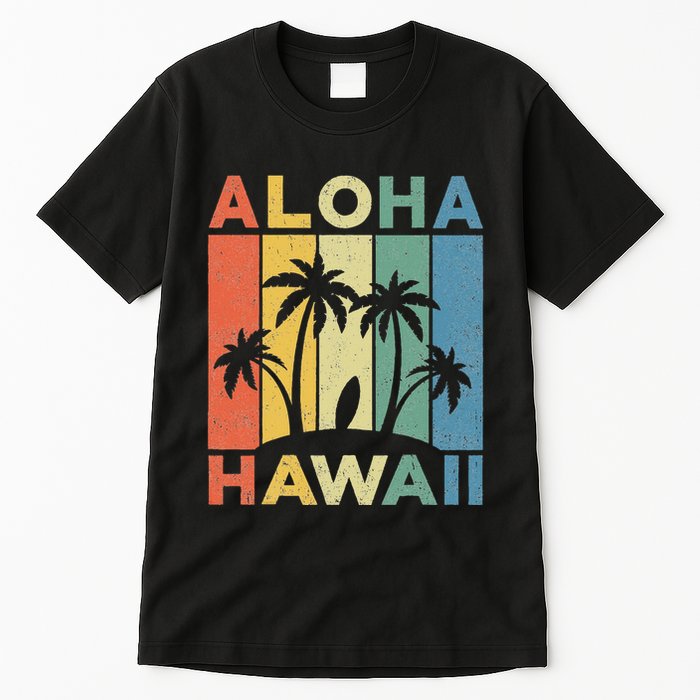 Aloha Hawaii Hawaiian Island Palm Beach Surfboard Surf Tall T-Shirt