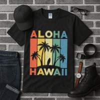 Aloha Hawaii Hawaiian Island Palm Beach Surfboard Surf Tall T-Shirt