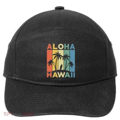 Aloha Hawaii Hawaiian Island Palm Beach Surfboard Surf 7-Panel Snapback Hat