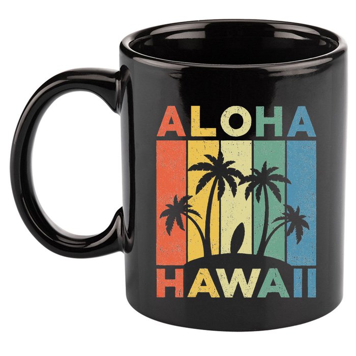 Aloha Hawaii Hawaiian Island Palm Beach Surfboard Surf 11oz C Handle Ceramic Mug