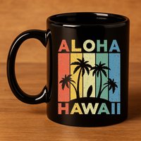 Aloha Hawaii Hawaiian Island Palm Beach Surfboard Surf 11oz C Handle Ceramic Mug