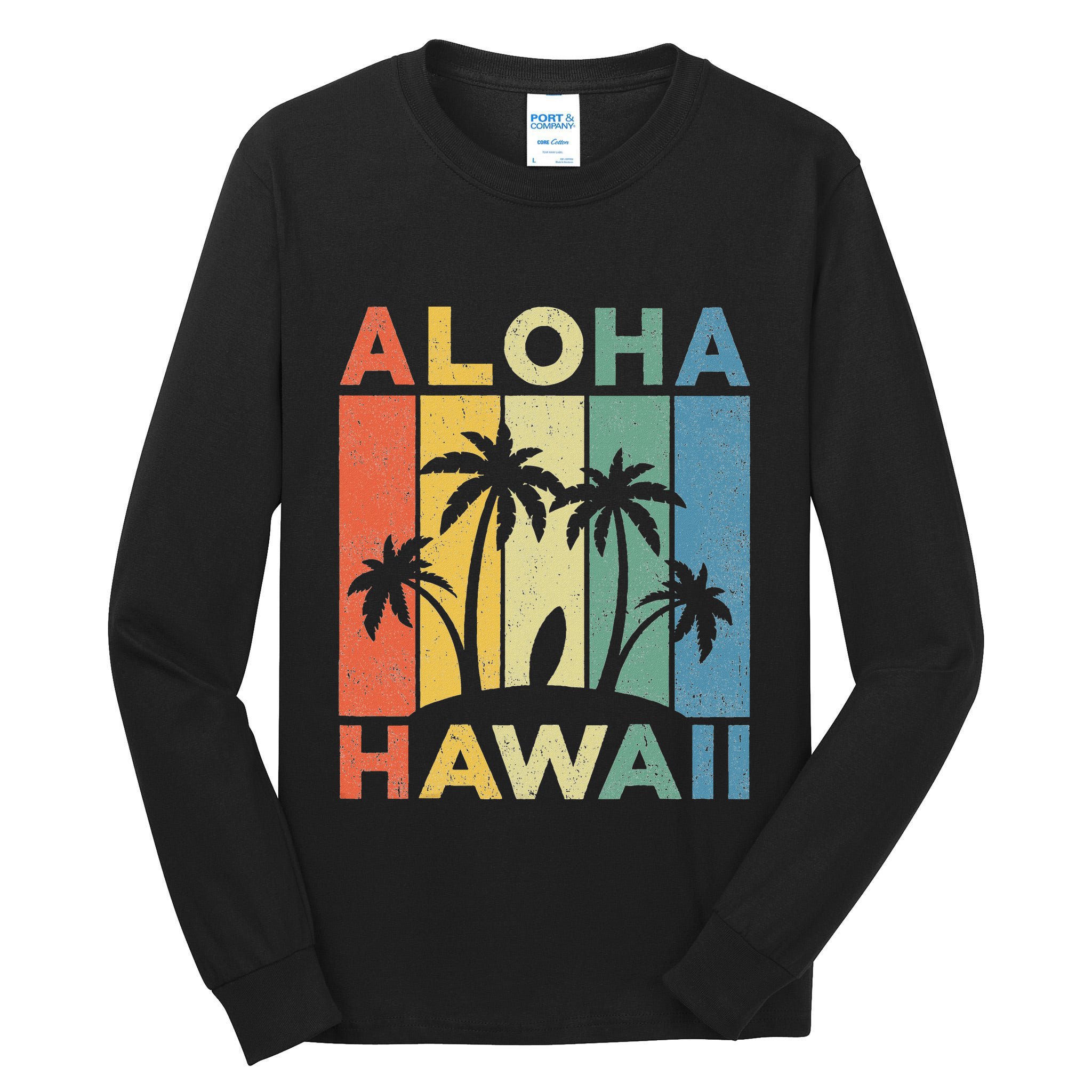 Aloha Hawaii Hawaiian Island Palm Beach Surfboard Surf Tall Long Sleeve T-Shirt