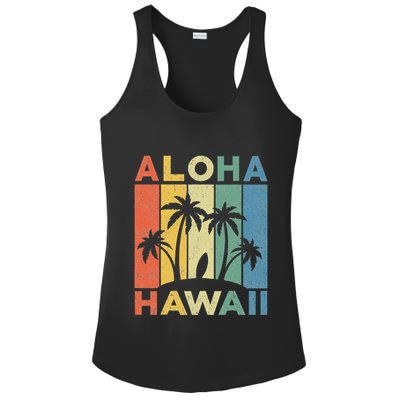 Aloha Hawaii Hawaiian Island Palm Beach Surfboard Surf Ladies PosiCharge Competitor Racerback Tank