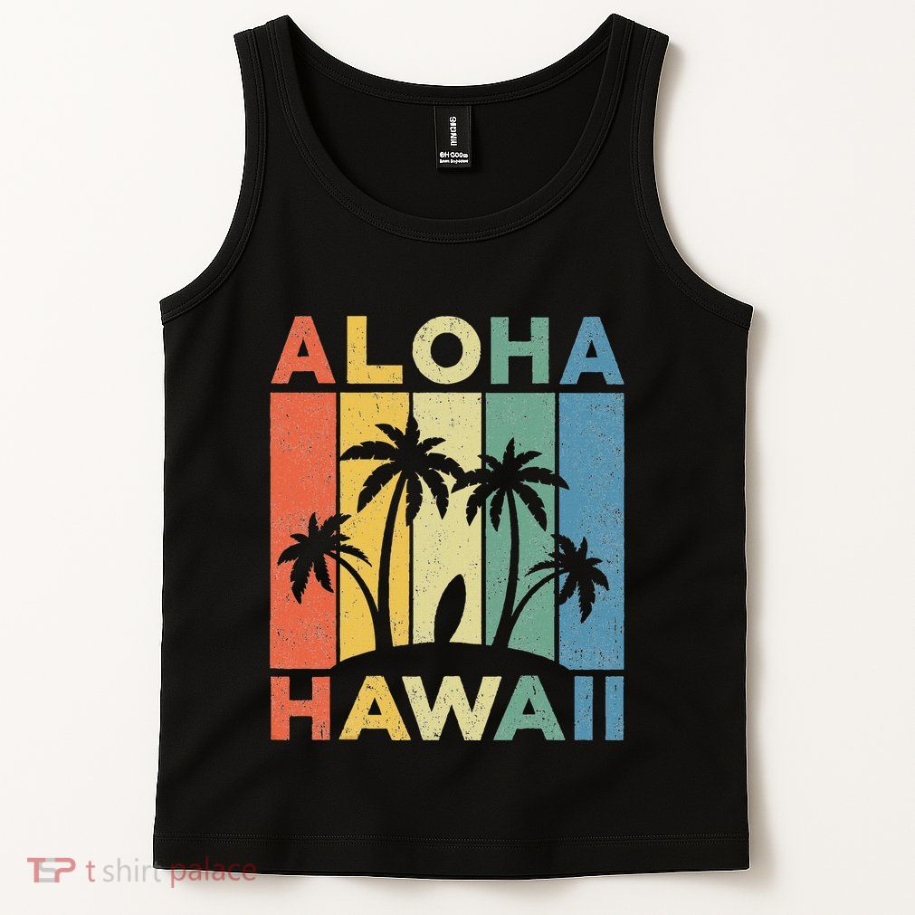 Aloha Hawaii Hawaiian Island Palm Beach Surfboard Surf Tank Top
