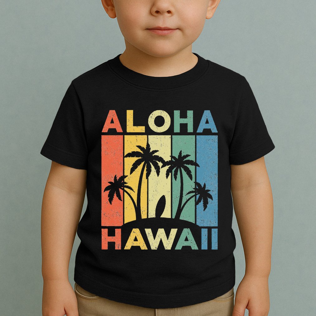 Aloha Hawaii Hawaiian Island Palm Beach Surfboard Surf Toddler T-Shirt