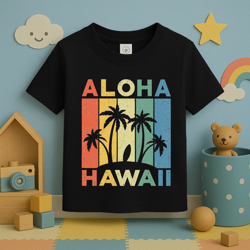 Aloha Hawaii Hawaiian Island Palm Beach Surfboard Surf Toddler T-Shirt