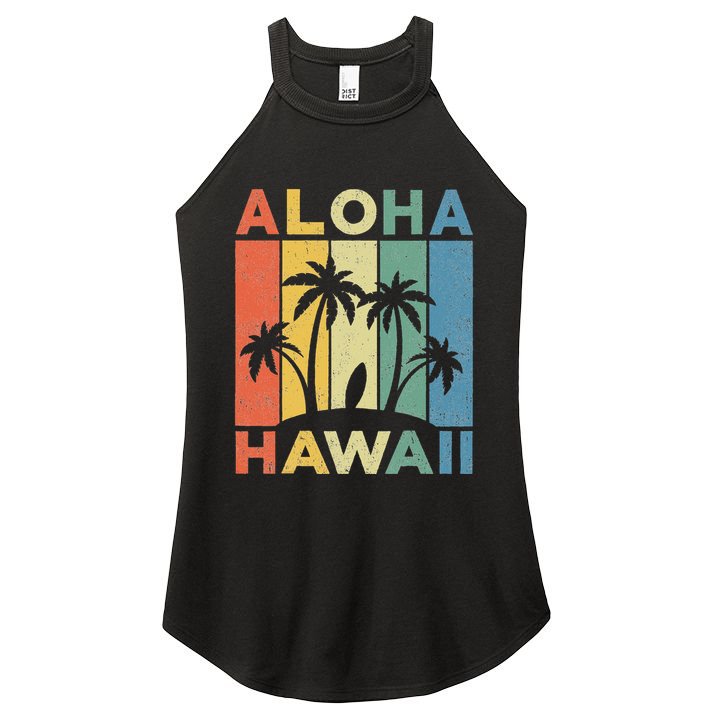 Aloha Hawaii Hawaiian Island Palm Beach Surfboard Surf Women's Perfect Tri Rocker Tank