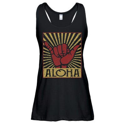 Aloha Hawaiian Hawaii Vintage Distressed Shaka Sign Ladies Essential Flowy Tank