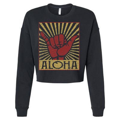 Aloha Hawaiian Hawaii Vintage Distressed Shaka Sign Cropped Pullover Crew