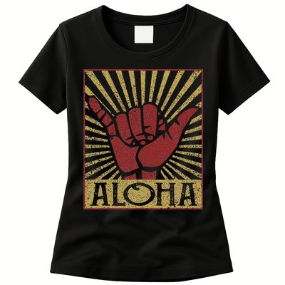 Aloha Hawaiian Hawaii Vintage Distressed Shaka Sign Womens T-Shirt