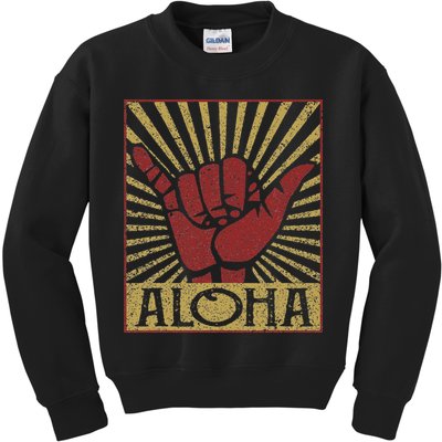 Aloha Hawaiian Hawaii Vintage Distressed Shaka Sign Kids Sweatshirt