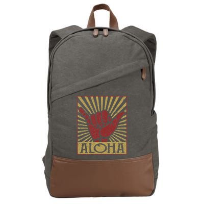 Aloha Hawaiian Hawaii Vintage Distressed Shaka Sign Cotton Canvas Backpack
