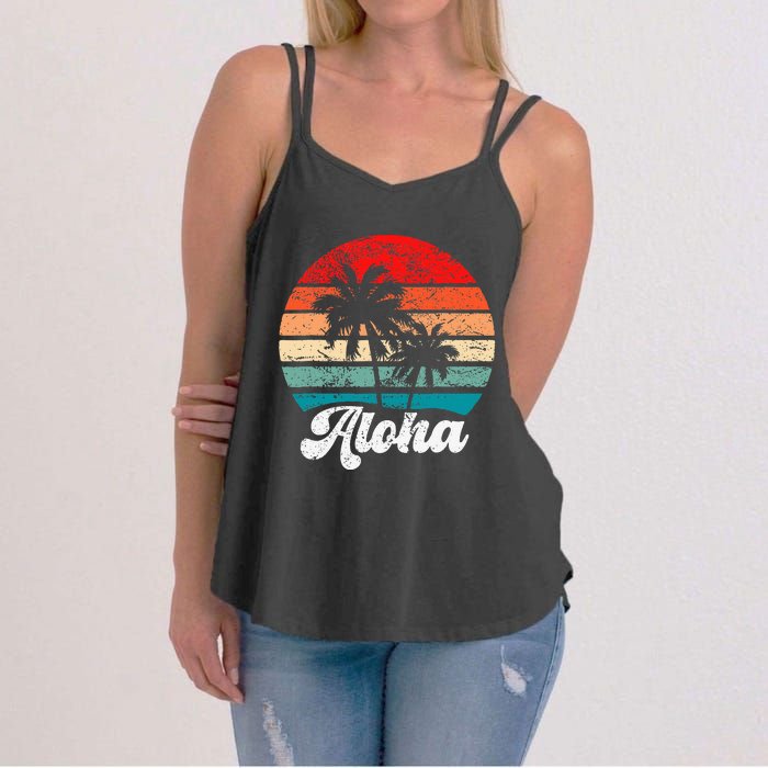 Aloha Hawaii Hawaiian Island Palm Tree Beach Retro 70s 80s Women's Strappy Tank