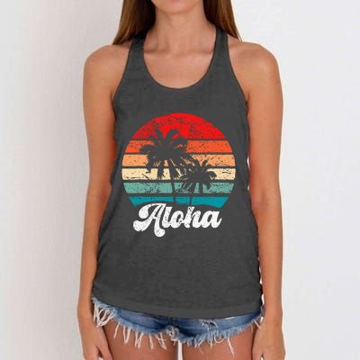 Aloha Hawaii Hawaiian Island Palm Tree Beach Retro 70s 80s Women's Knotted Racerback Tank