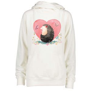 Animal Hedgehog Heart Valentines Day Gift Hedgehog Cool Gift Womens Funnel Neck Pullover Hood