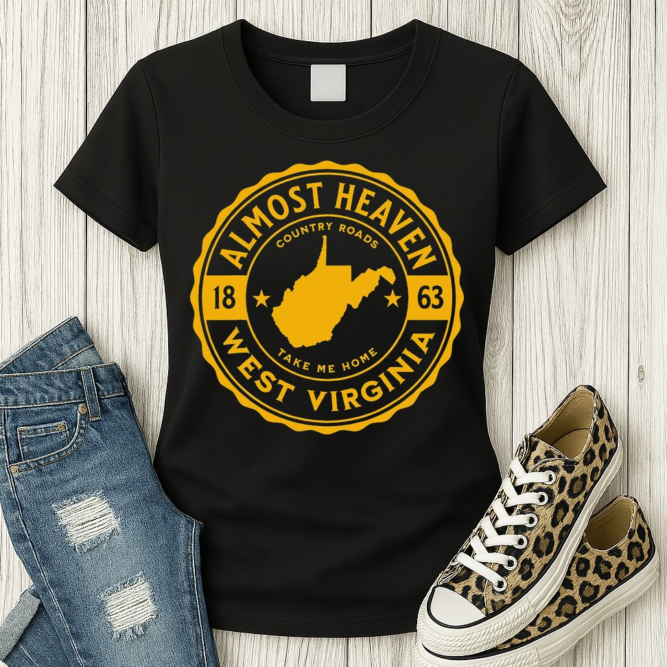 Almost Heaven Home West Virginia Map 304 WV Vintage Womens T-Shirt
