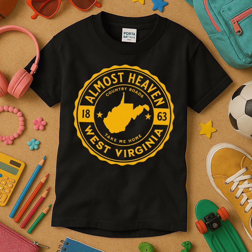 Almost Heaven Home West Virginia Map 304 WV Vintage Kids T-Shirt