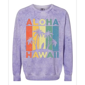 Aloha Hawaii Hawaiian Island Palm Beach Surfboard Surf Colorblast Crewneck Sweatshirt