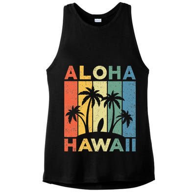 Aloha Hawaii Hawaiian Island Palm Beach Surfboard Surf Ladies PosiCharge Tri-Blend Wicking Tank