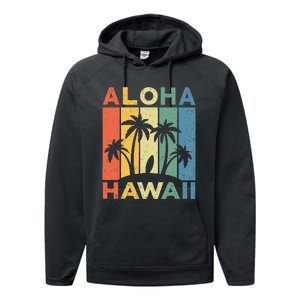 Aloha Hawaii Hawaiian Island Palm Beach Surfboard Surf Performance Fleece Hoodie