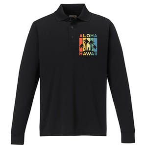 Aloha Hawaii Hawaiian Island Palm Beach Surfboard Surf Performance Long Sleeve Polo